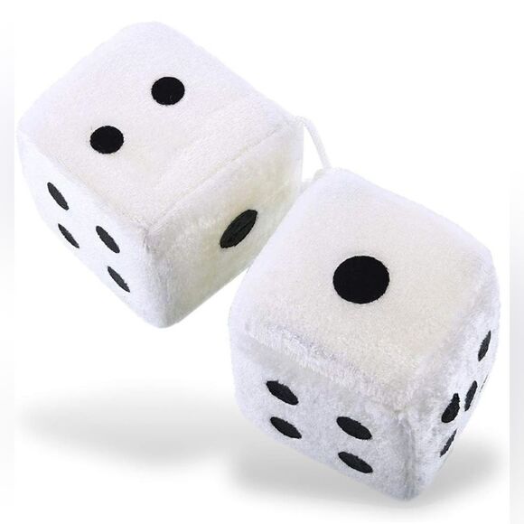 🔸️White Car Mirror/Costume Fuzzy Dice - Picture 5 of 5